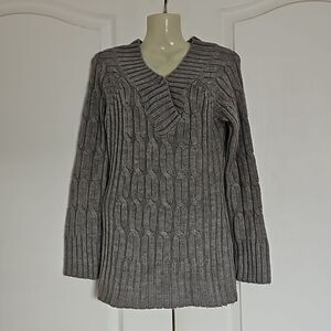 Seductions Knitted Long Sleeves Sweater Medium Gray